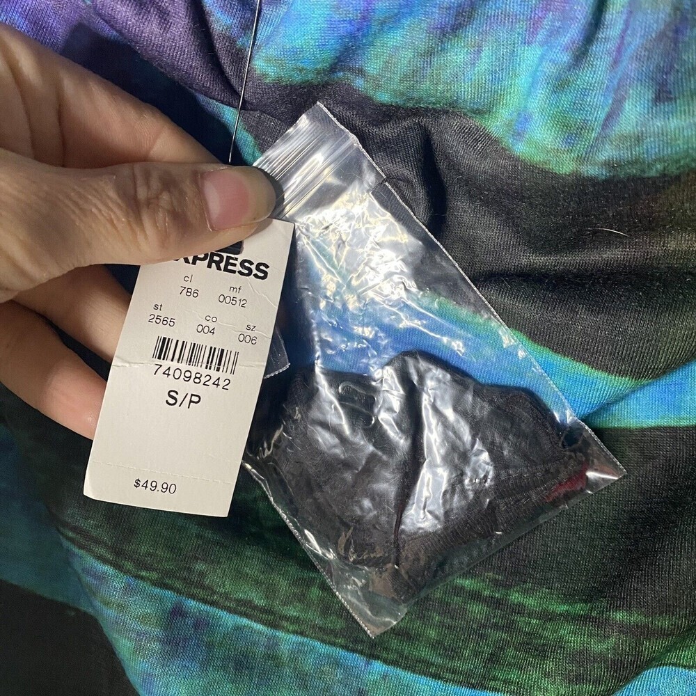 Express Hi Low Strapless Dress Multi Color SZ S Black Green Stretch New - Picture 8 of 14